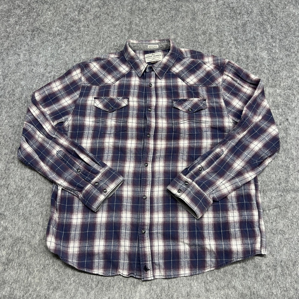 Cody James Shirt Mens 2XL Blue White Plaid Western Pearl Snap Flannel Cowboy